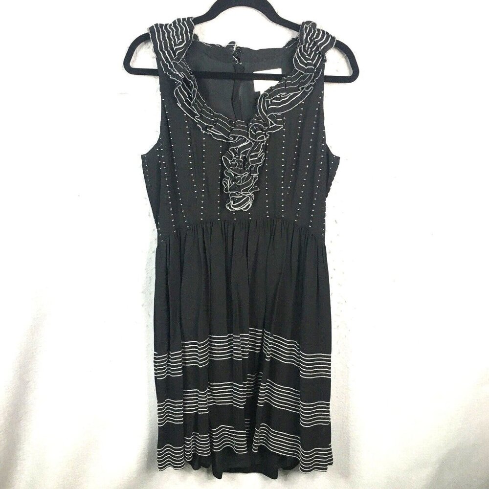 Kate Spade Dress Womens 10 Black White Trim 100% Silk Ruffle Collar Event Office